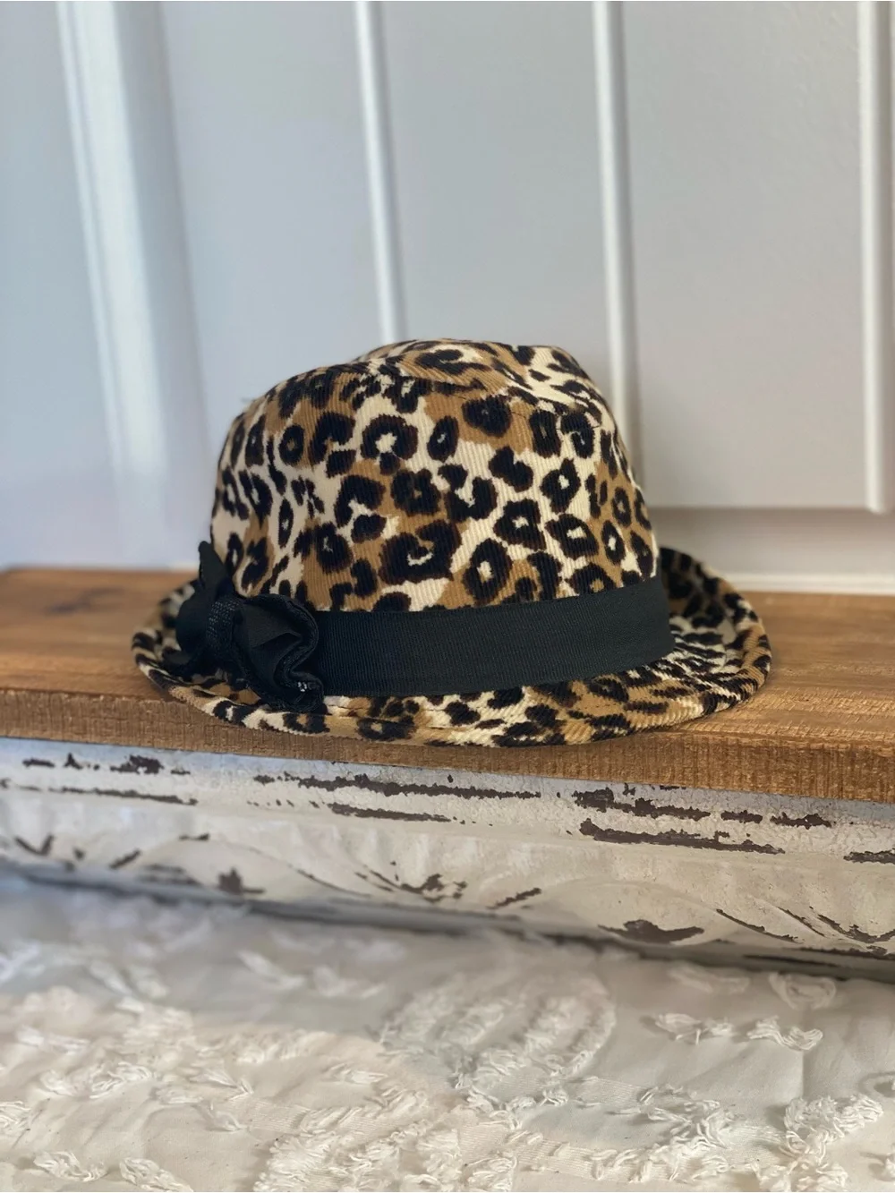 Leopard Print Corduroy Fedora with Black Band